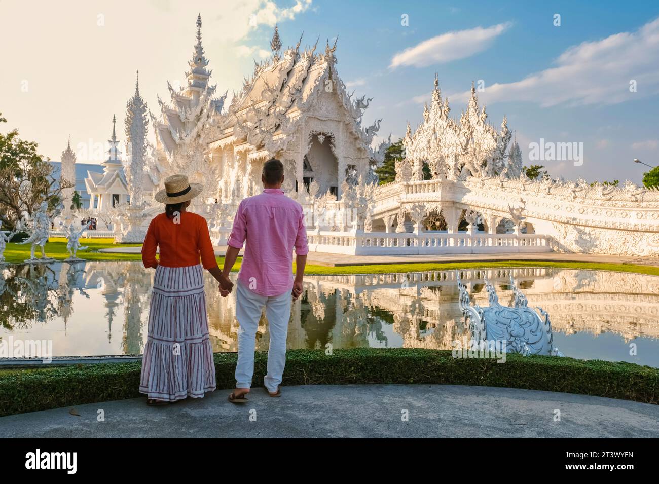 The White Temple Chiang Rai during sunset, Evening view of Wat Rong ...
