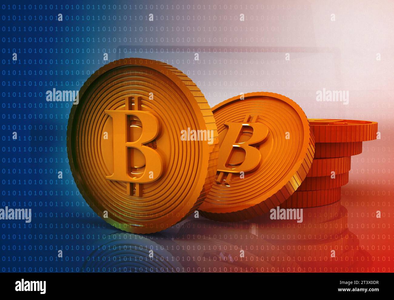 Bitcoin on digital background. 3d illustration Stock Photo - Alamy