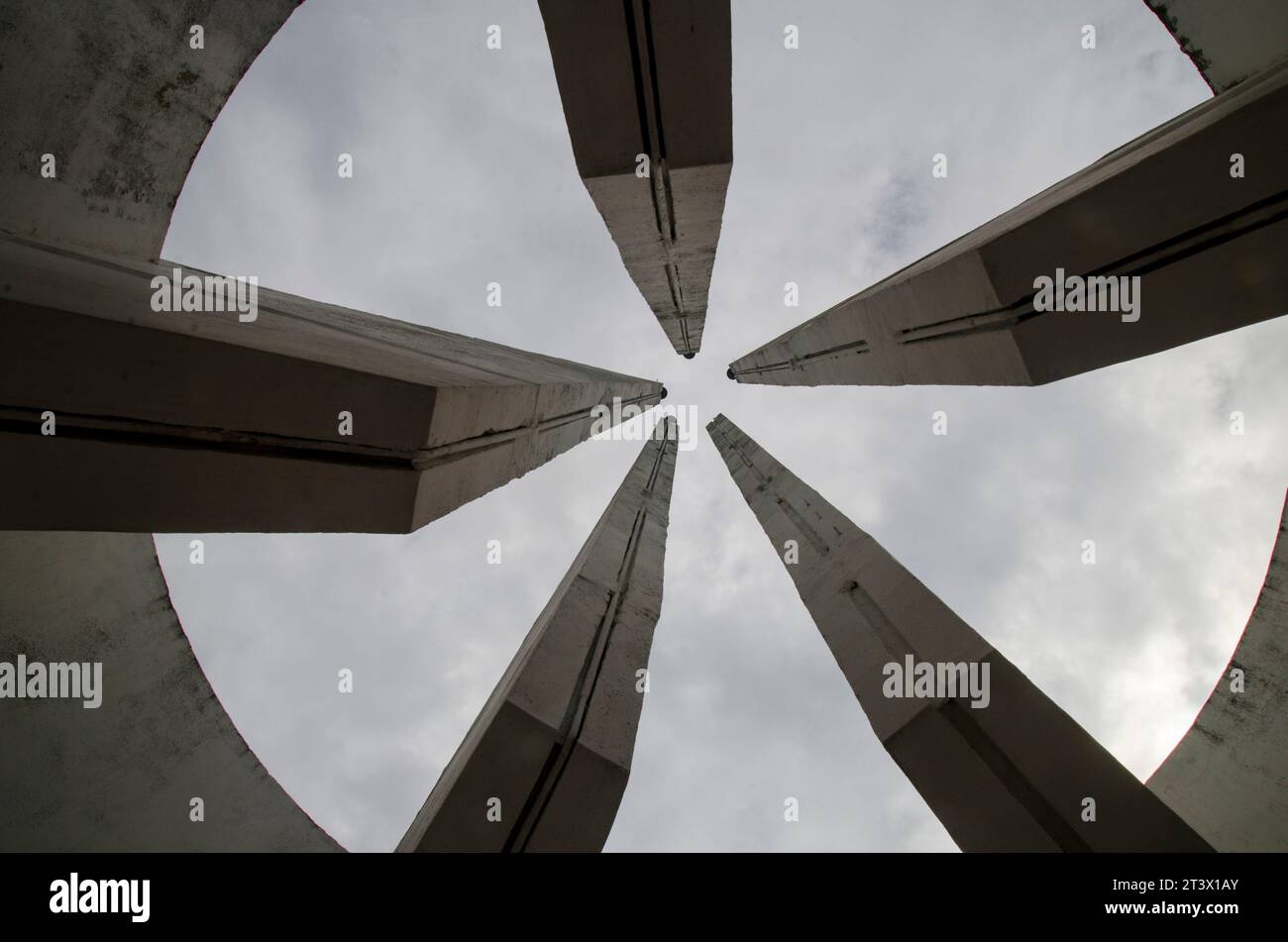 High building structure going to the sky, futuristic construction background Stock Photo