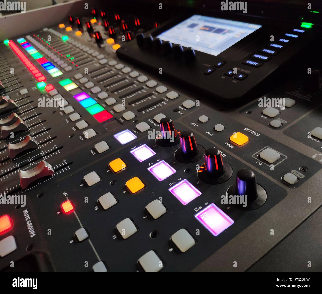 Professional music console background, sound equipment close view Stock