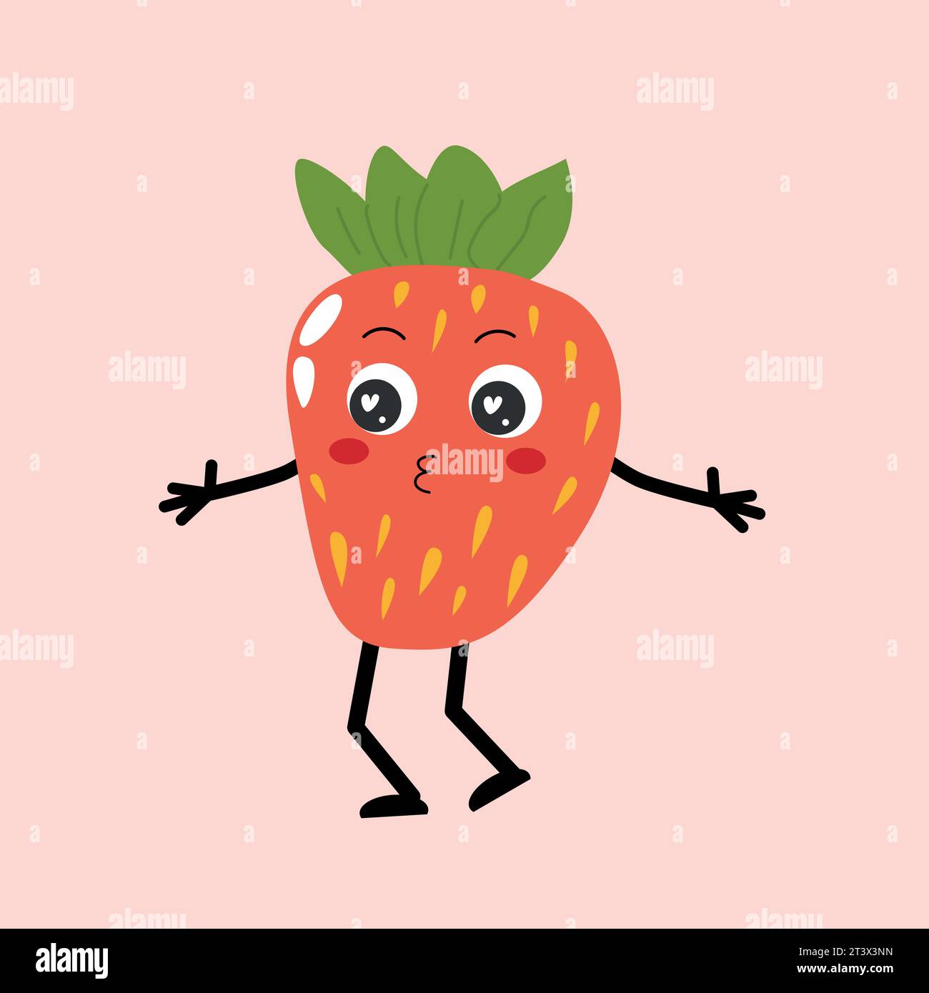 cute strawberry cartoon character on pink color Stock Vector Image ...