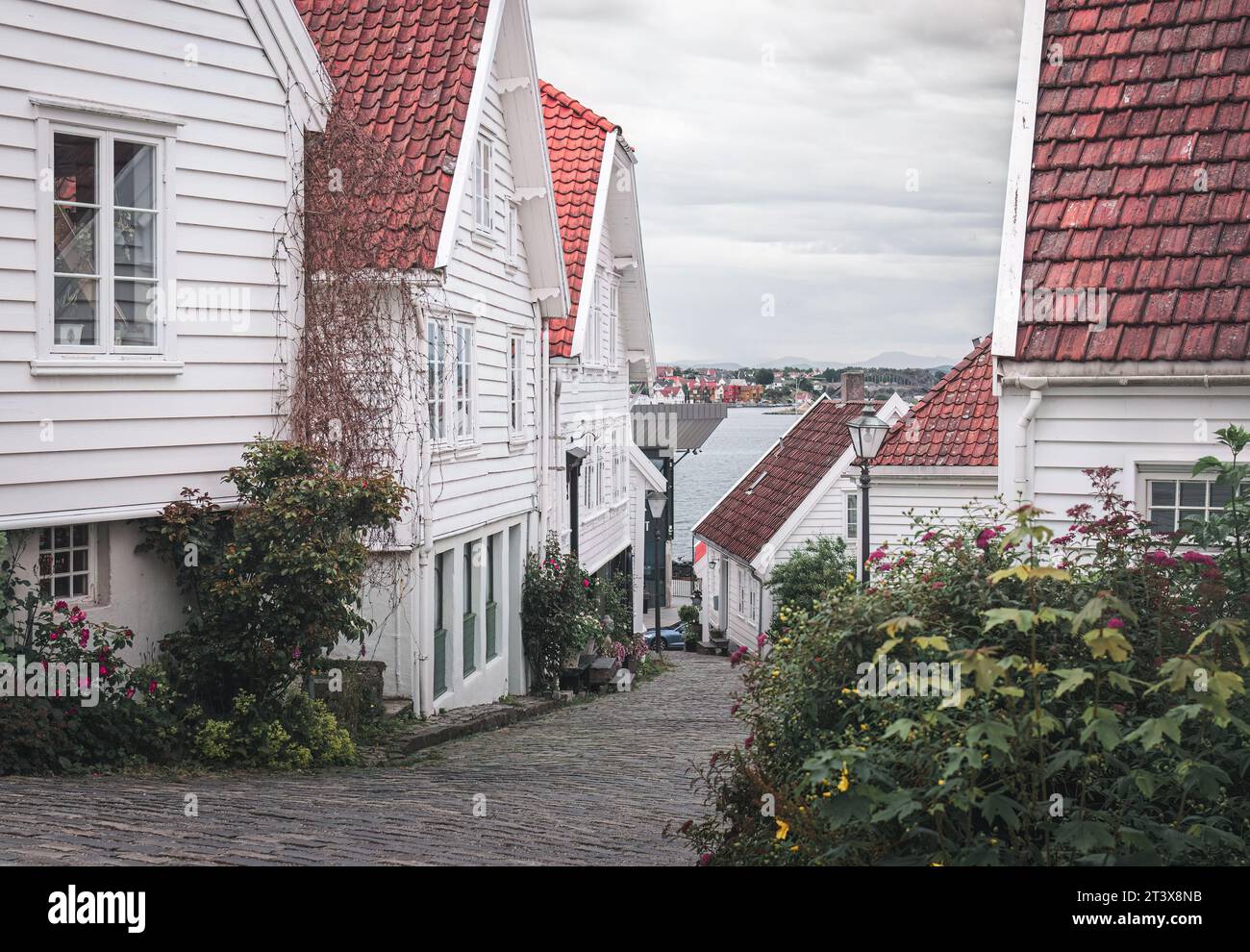 traditional houses in the old town of Stavanger, Norway Stock Photo