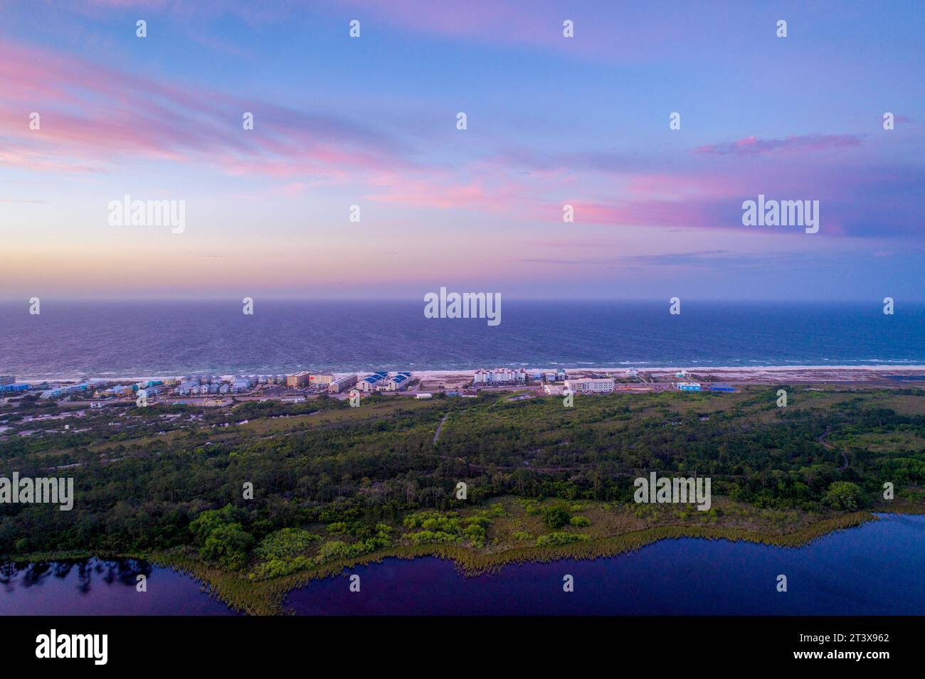 Aerial view of Gulf Shores at sunrise Stock Photo