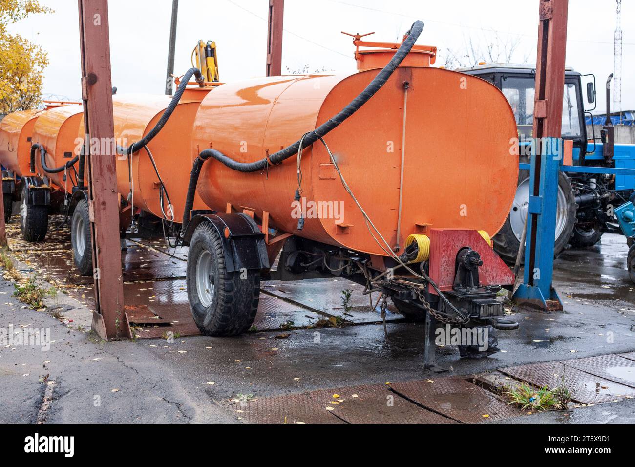 The trailer for the tractor. Fresh water supply. Stock Photo