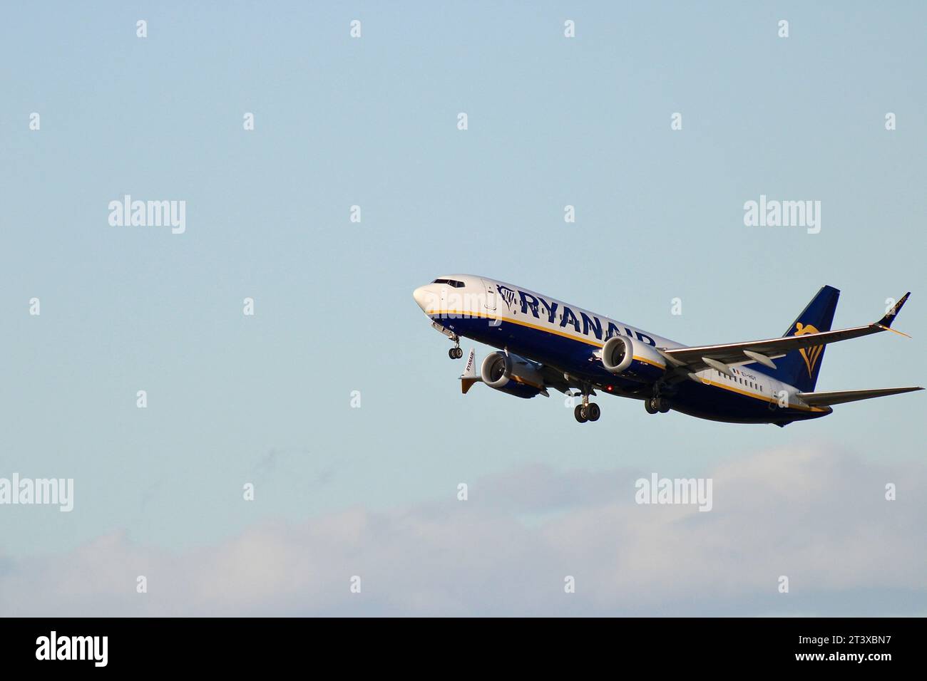 Ryanair passenger plane ascending after taking off from Edinburgh
