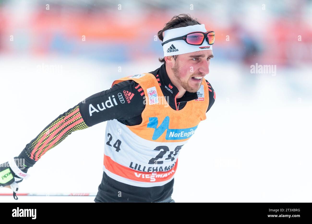 Jonas Dobler (GER) Aktion Welt Cup Langlauf in Lillehammer, Norwegen am 05.12.2015 Stock Photo