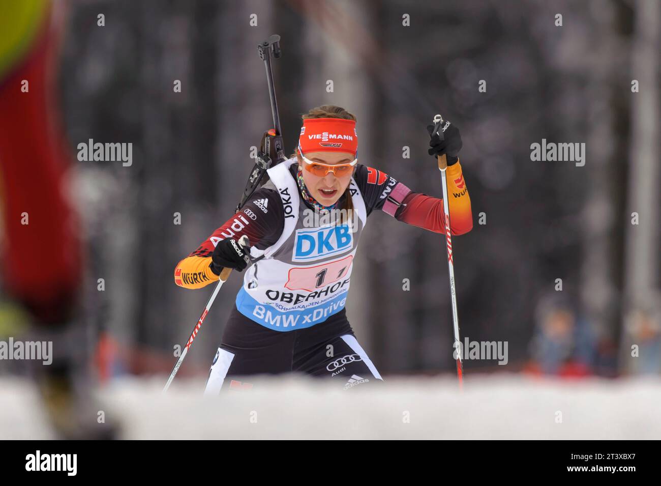 Luise Kummer Aktion Biathlon Welt Cup 4 x 6 KM Staffel der Frauen in Oberhof, Deutschland am 07.01.2015 Stock Photo