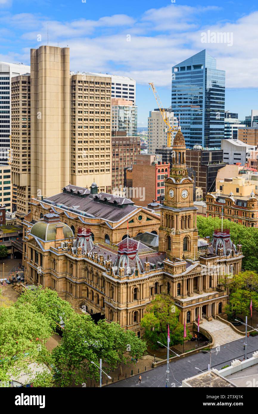 Ornate exterior of the 9th century Sydney Town Hall built in Victorian Second Empire style, George Street, Sydney CBD, New South Wales, Australia Stock Photo