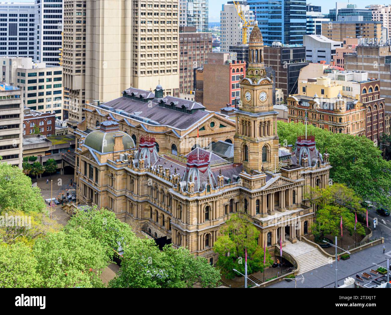 Ornate exterior of the 9th century Sydney Town Hall built in Victorian Second Empire style, George Street, Sydney CBD, New South Wales, Australia Stock Photo