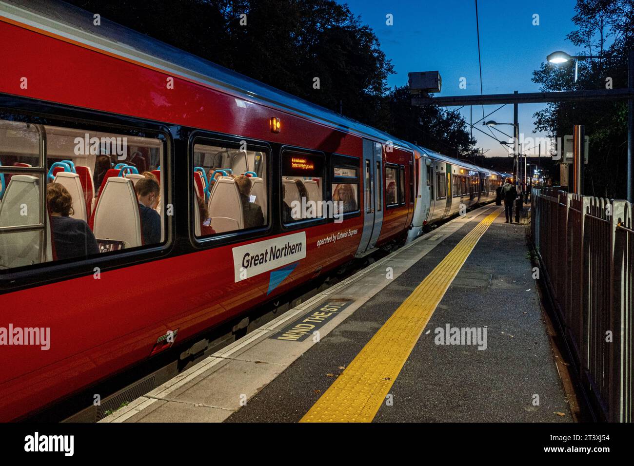 Great Northern Train at Royston Station in Hertfordshire UK. Stock Photo