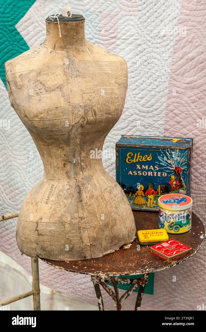 Items for sale at a country antiques fair, including a dressmaker's dummy, UK Stock Photo