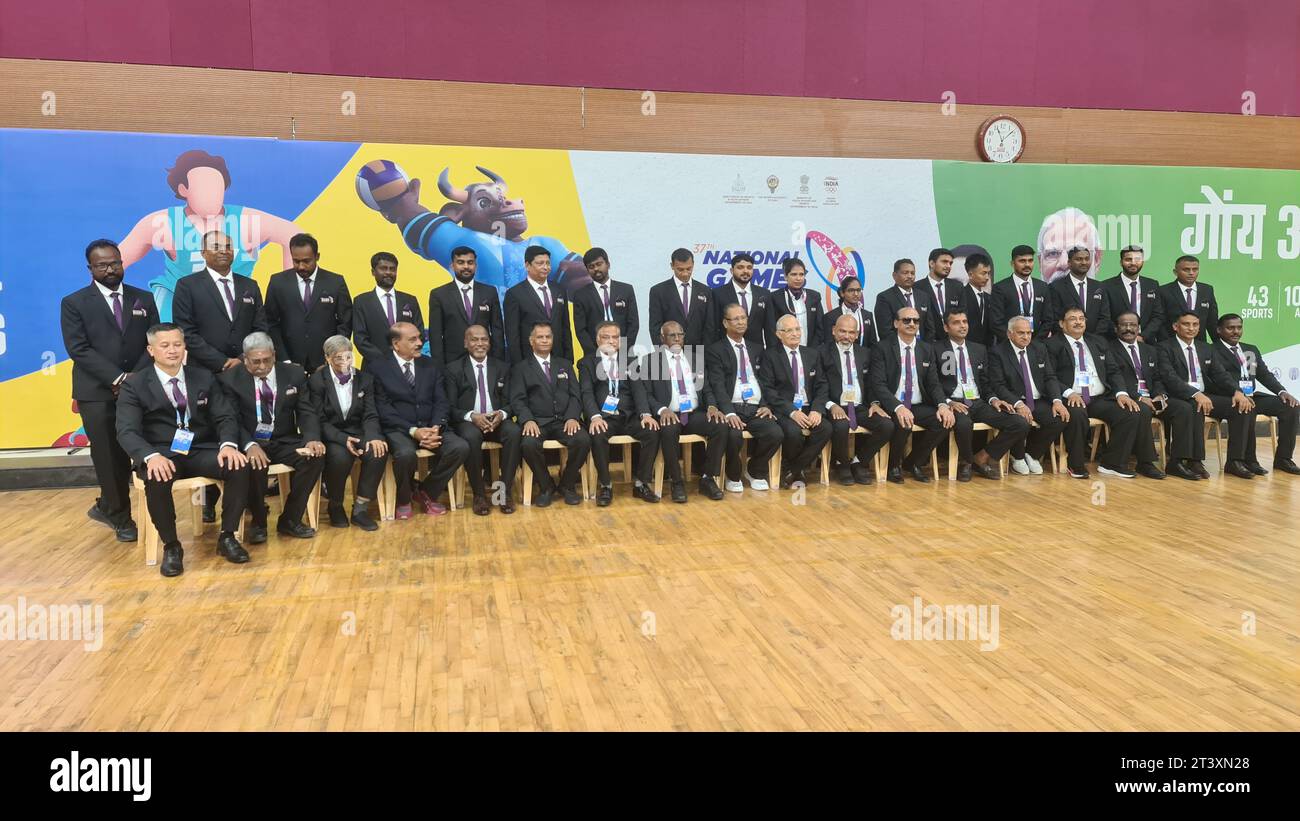 Basketball officials of India at National Games venue in Navelim Stock Photo
