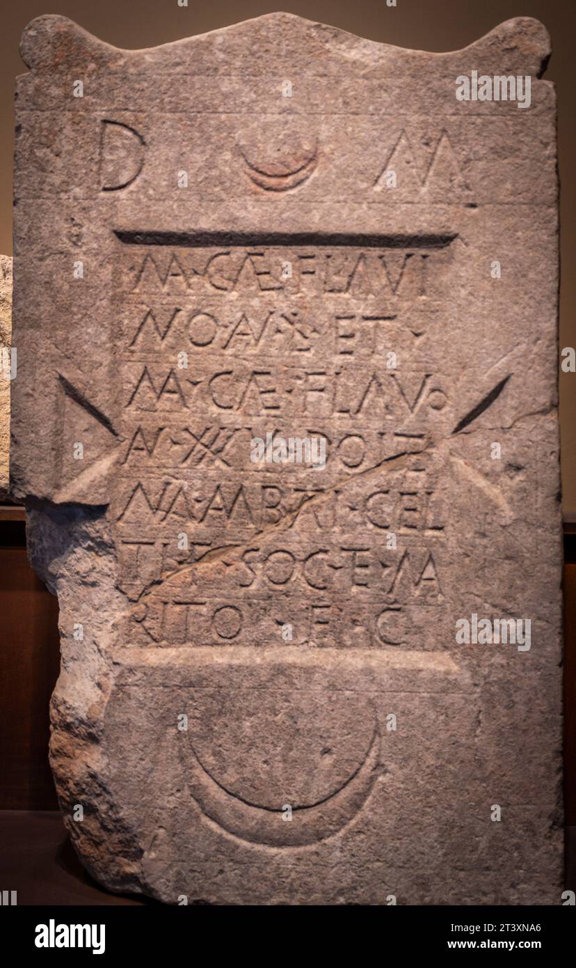 Roman stele from Eslava, unpopulated Santacris, Museum of Navarra, Pamplona, Navarra,Spain. Stock Photo