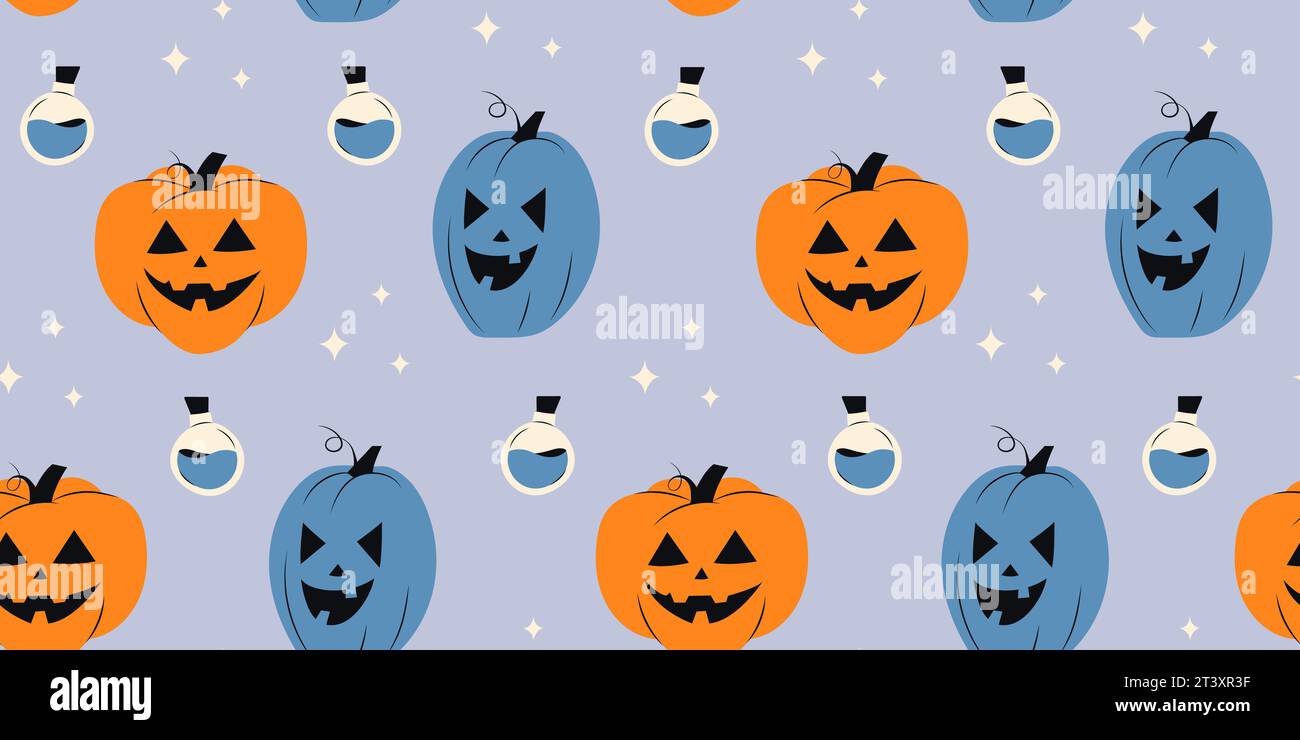 Halloween seamless pattern with pumpkins Stock Vector