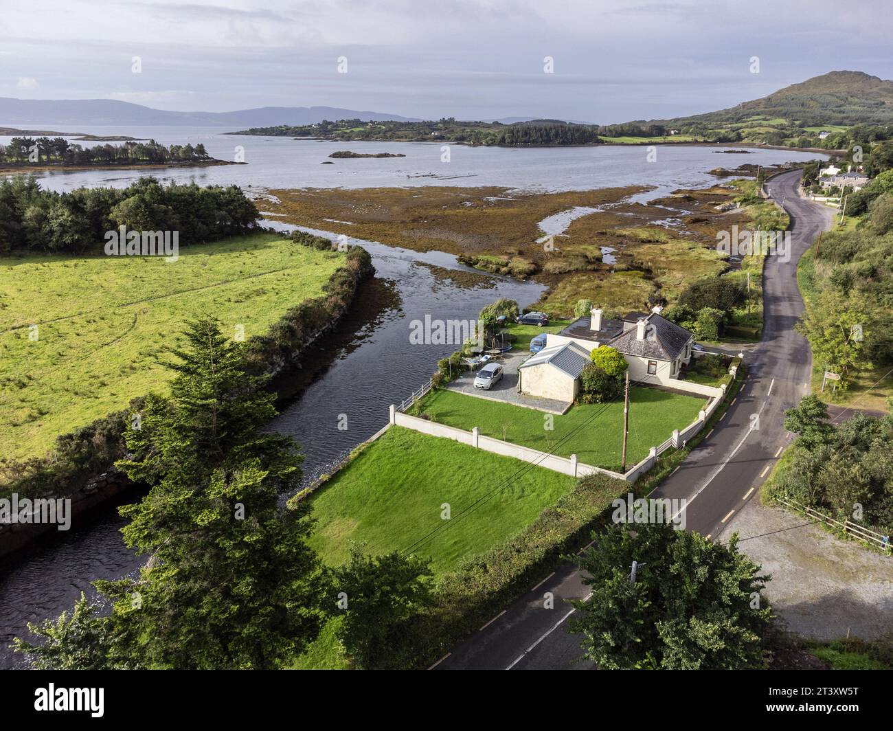 typical house and road next to Bantry Bay, Beara Peninsula, Adrigole