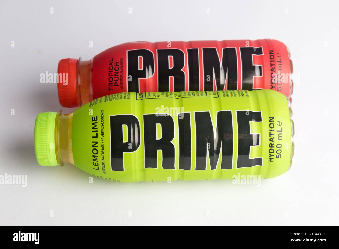 London, United Kingdom, 18th October 2023 Bottles of Prime Hydration drink, Tropical Punch