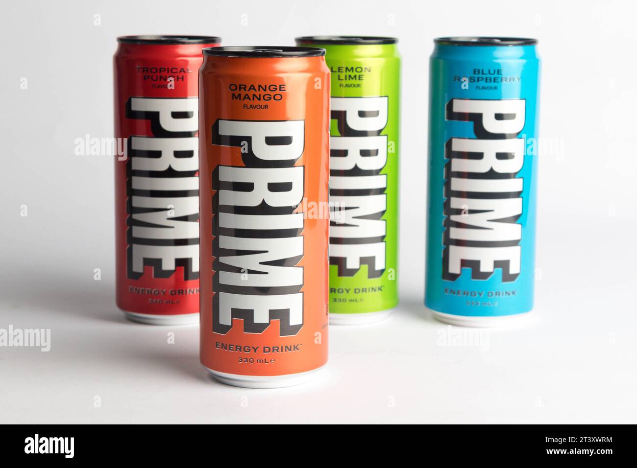 London, United Kingdom, 18th October 2023 Four Cans of Prime Energy drink, promoted by