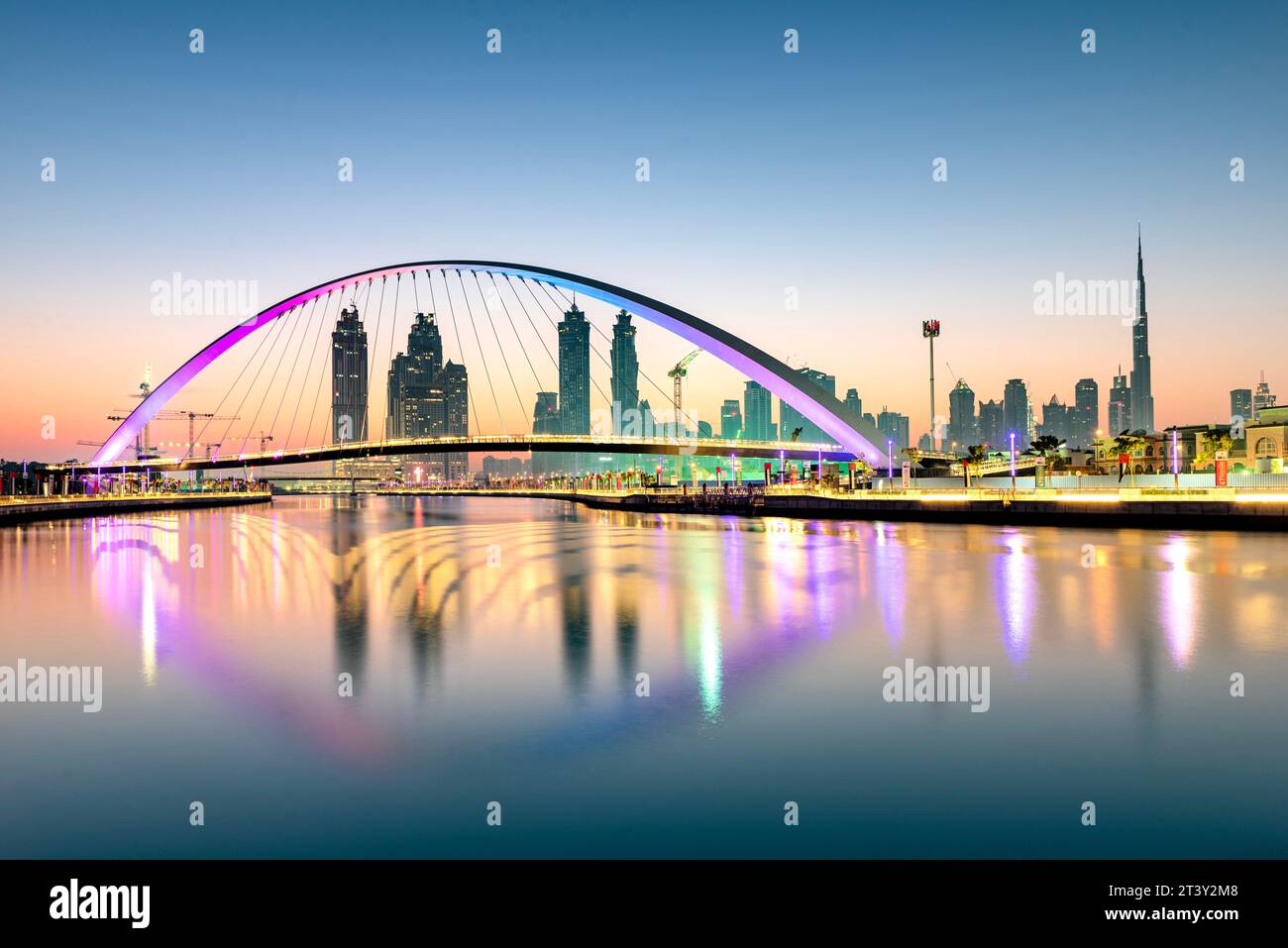 Morning View of Dubai Skyline from Waterfront View Stock Photo