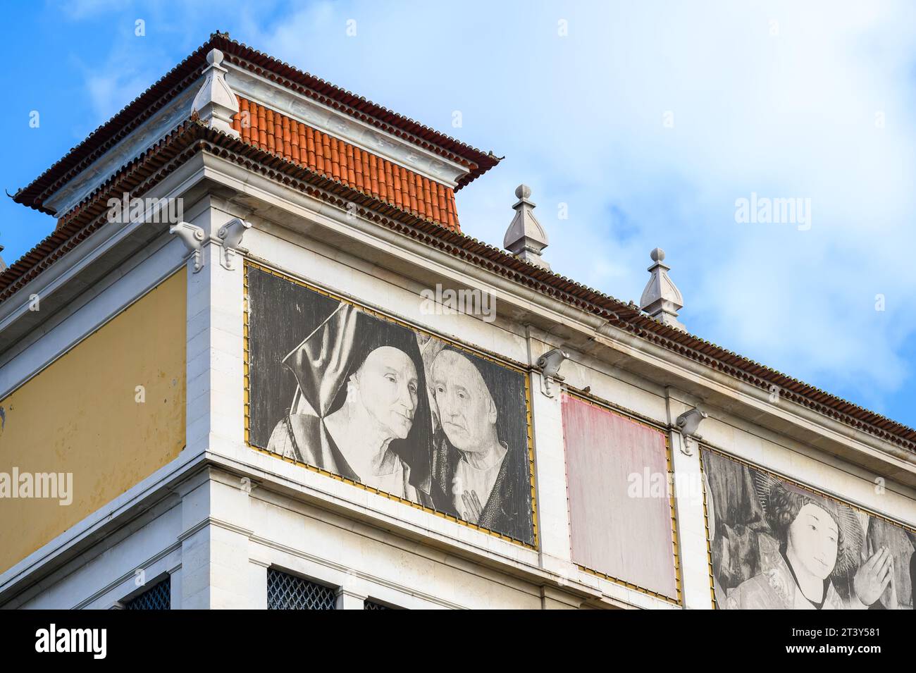 Exterior wall and architecture with decoration art in the Alvor Palace, also National Museum of Ancient Art. Stock Photo