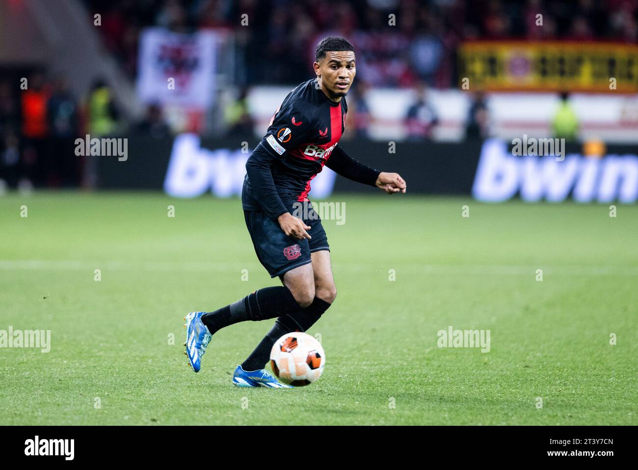 Leverkusen, Bayarena, 26.10.23: Amine Adli of Leverkusen runs with the ball during the Europa League match Bayer 04 Leverkusen vs. Qarabag Agdam. Stock Photo