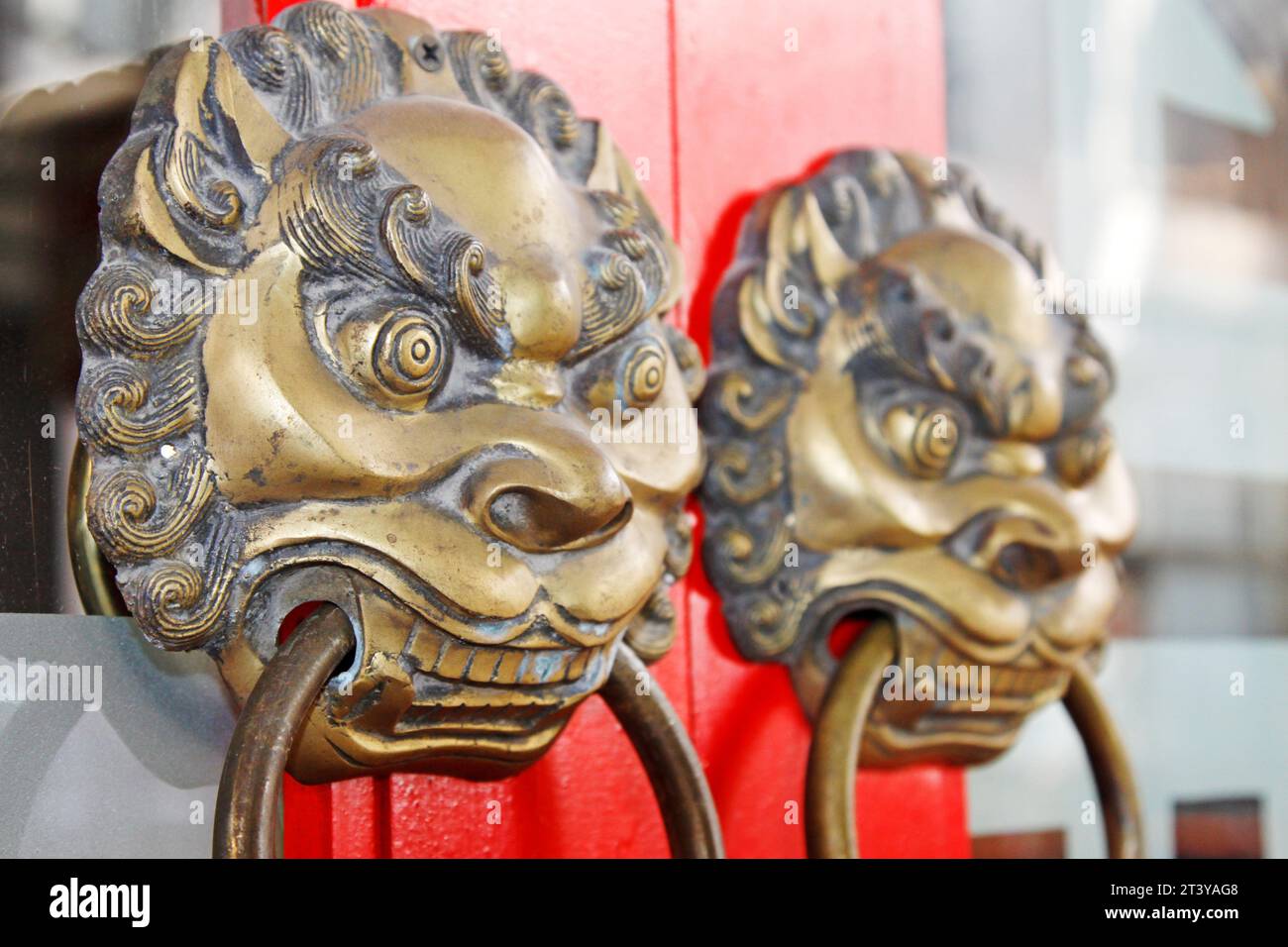 metal animal heads on the door, Chinese traditional style Stock Photo Alamy