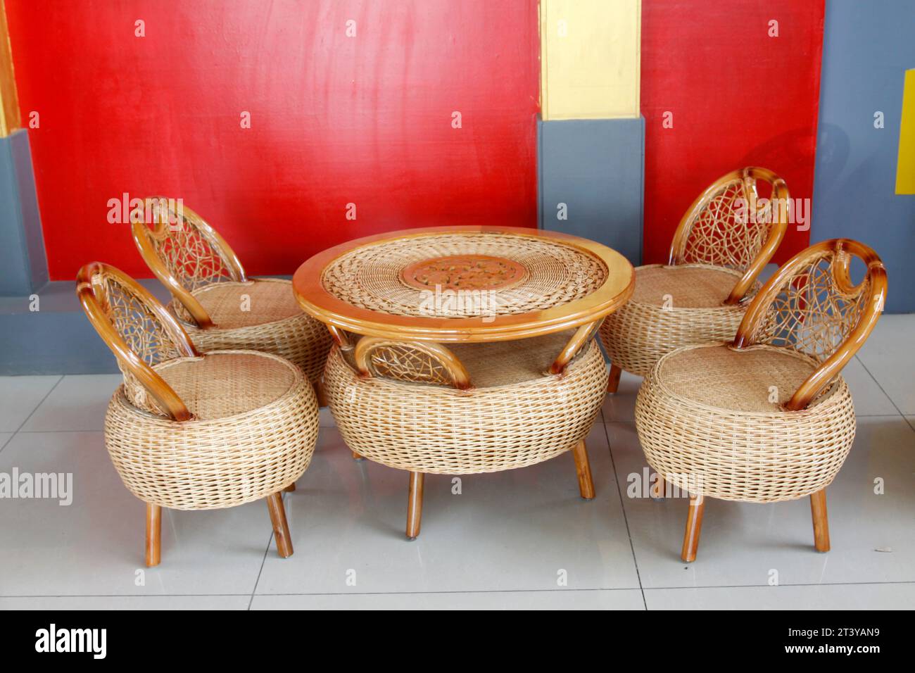 traditional Chinese style of bamboo chairs and tables in a park Stock Photo