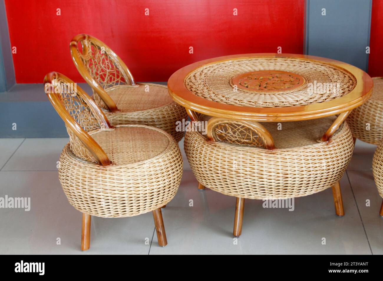 traditional Chinese style of bamboo chairs and tables in a park Stock Photo