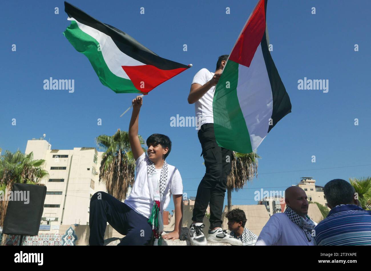 Muslim students rally in support of Palestine in Saida, Lebanon, October 26 2023.  (Photo by Elisa Gestri/Sipa USA) Stock Photo