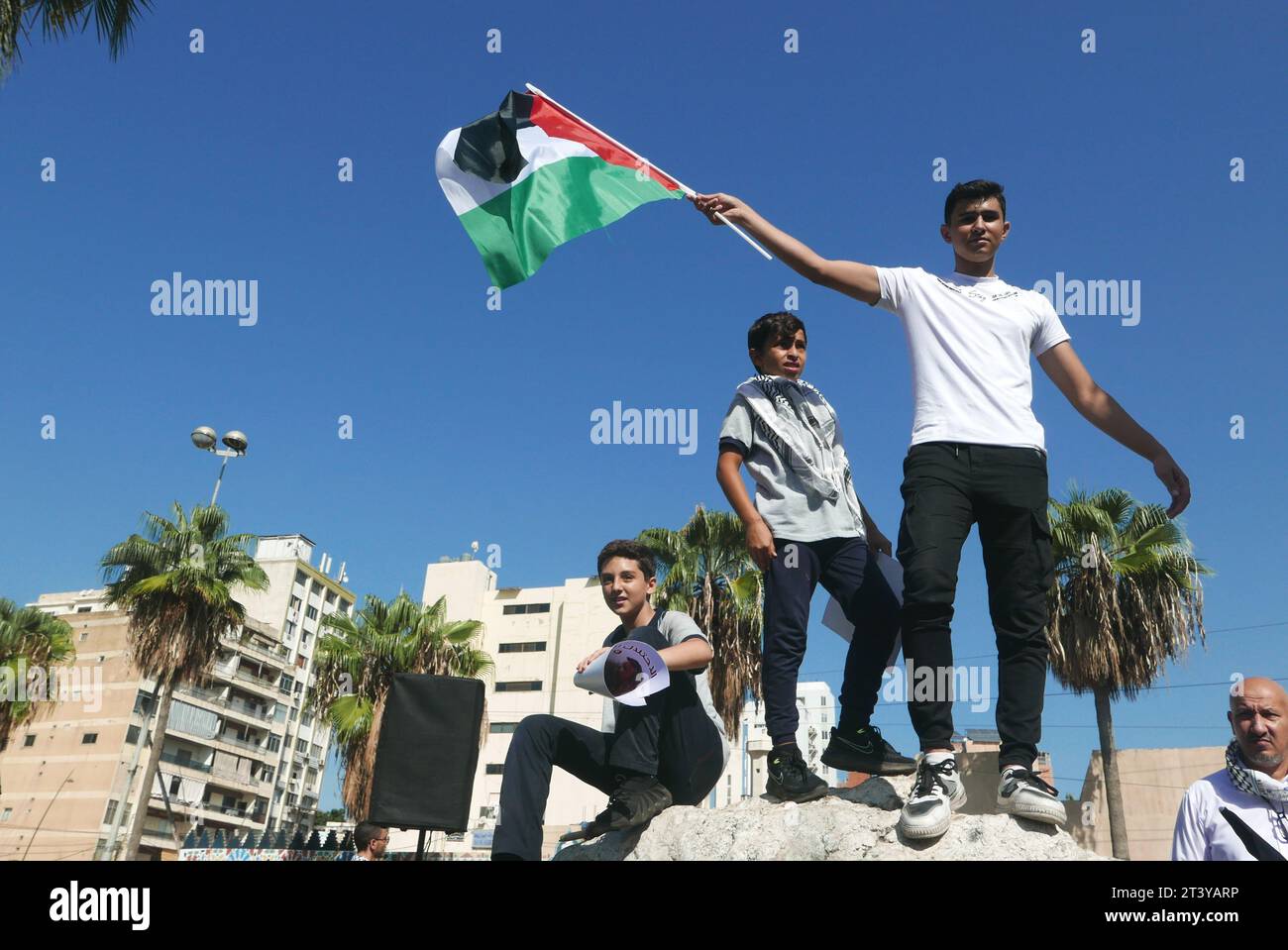 Saida, Lebanon. 26th Oct, 2023. Muslim students rally in support of Palestine in Saida, Lebanon, October 26 2023. (Photo by Elisa Gestri/Sipa USA) Credit: Sipa USA/Alamy Live News Stock Photo