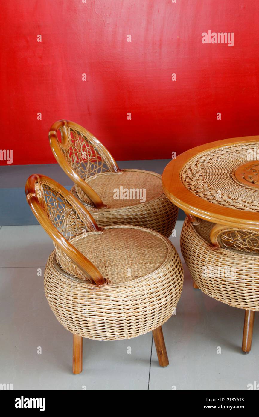 traditional Chinese style of bamboo chairs and tables in a park Stock Photo