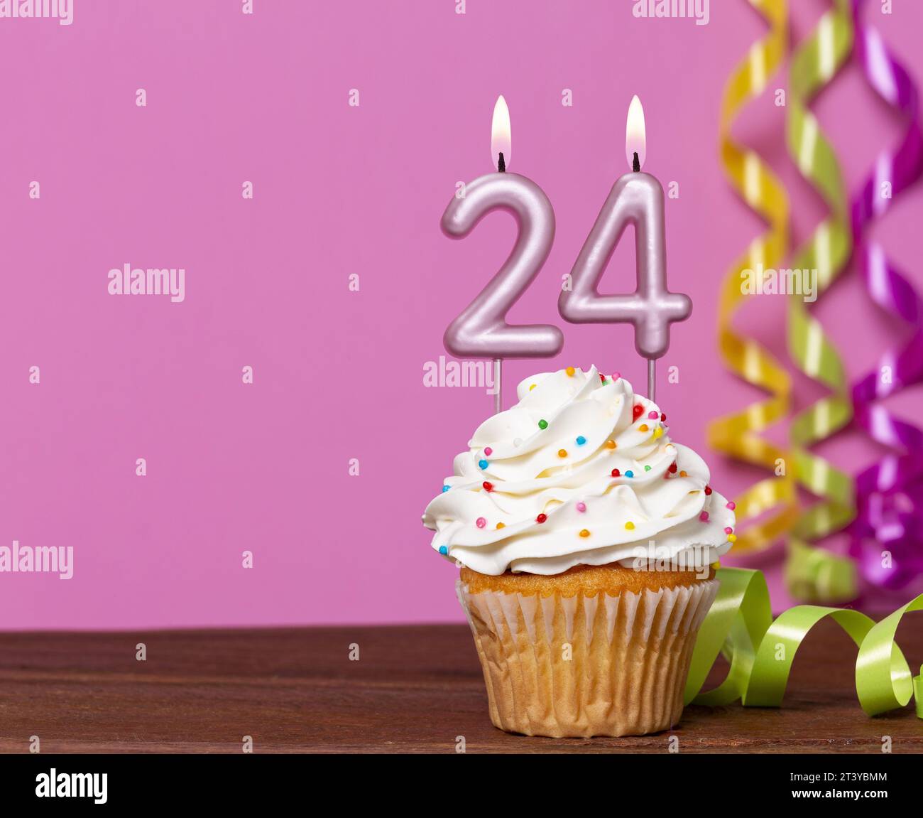 Birthday Cake With Candle Number 24 - On Pink Background Stock Photo ...