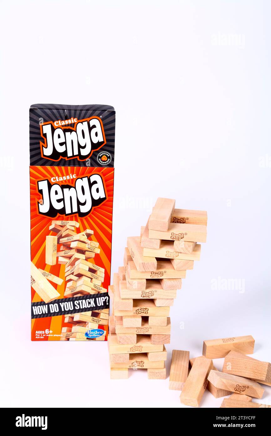 Classic wooden block Jenga game Stock Photo Alamy