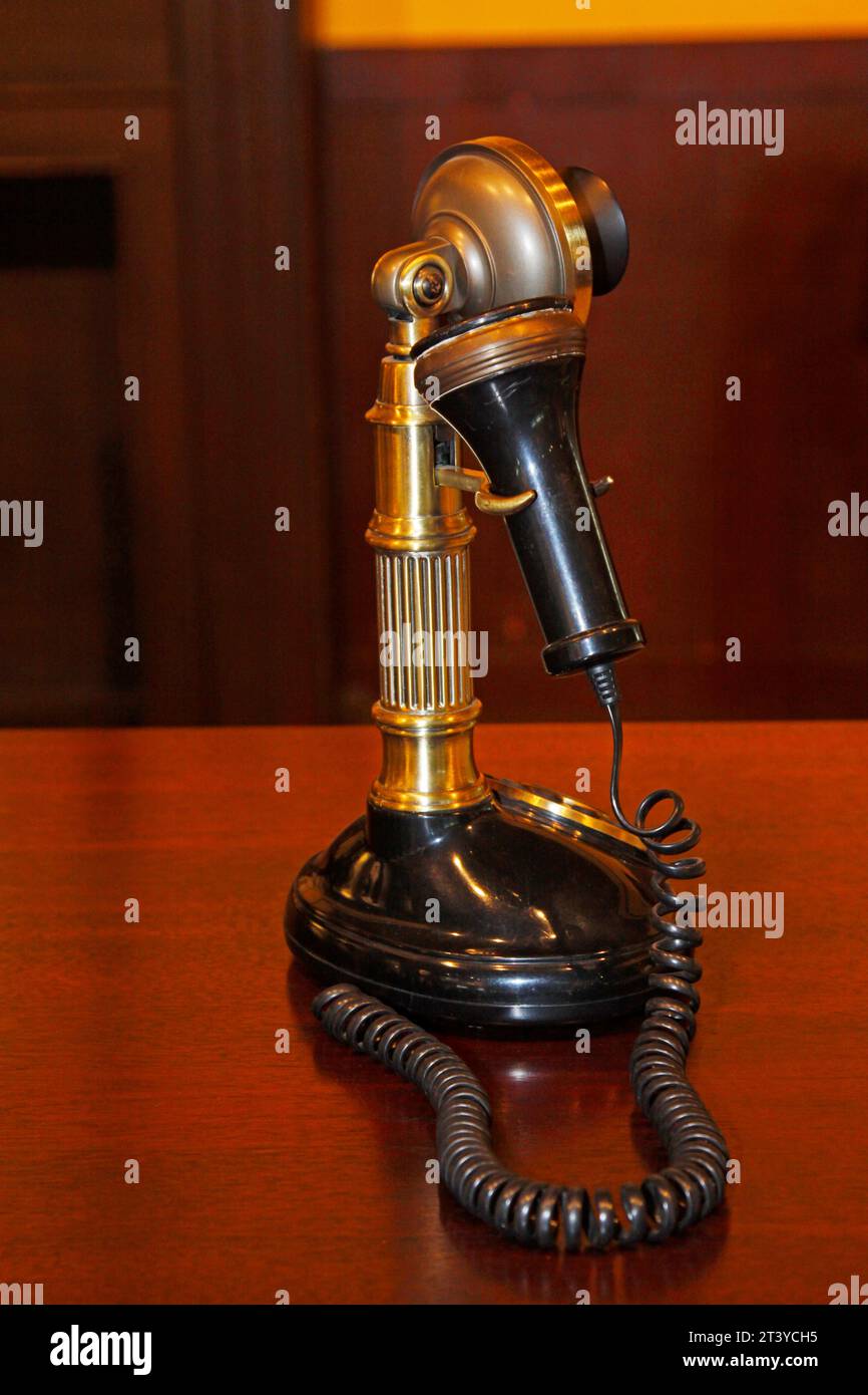 TANGSHAN - OCTOBER 18: The Old-fashioned phones in the kailuan museum on october 18, 2013, tangshan city, hebei province, China. Stock Photo