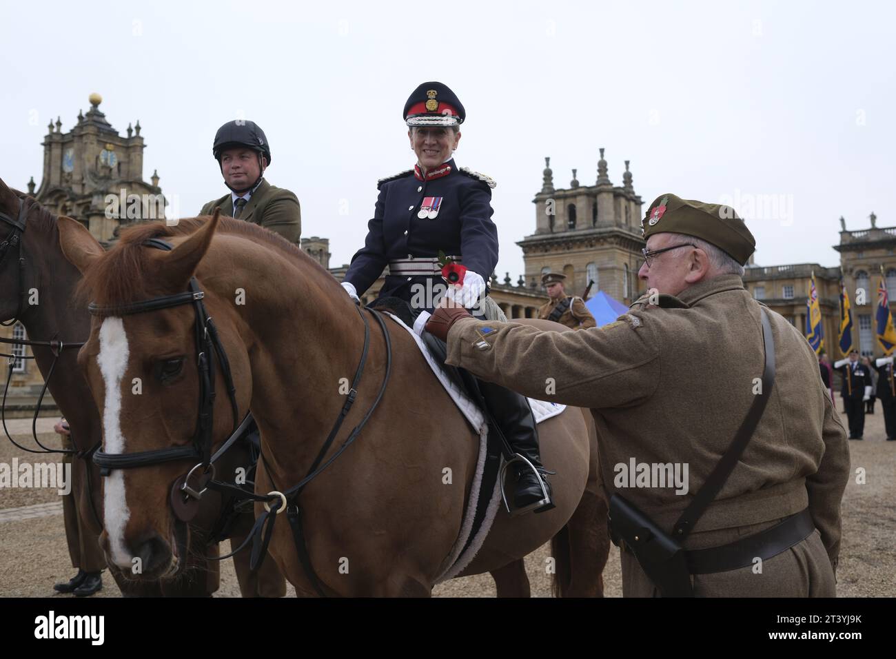 Oxford's British Legion Poppy appeal, with the lord lieutenant on horseback, launch at Blenheim palace,  Woodstock,  oxfordshire. 27th October 2023 Stock Photo