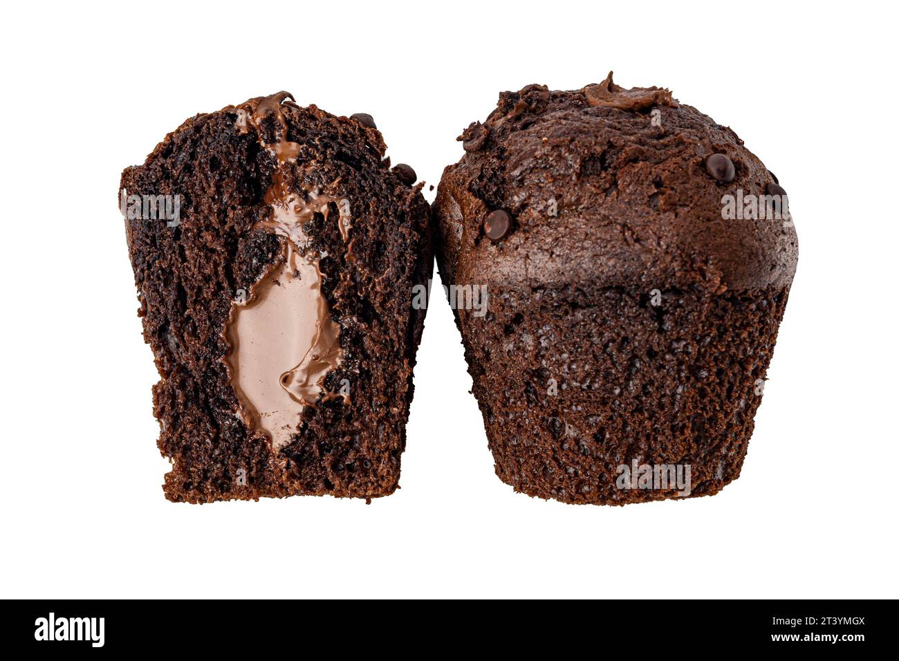 two chocolate cupcakes on white background Stock Photo