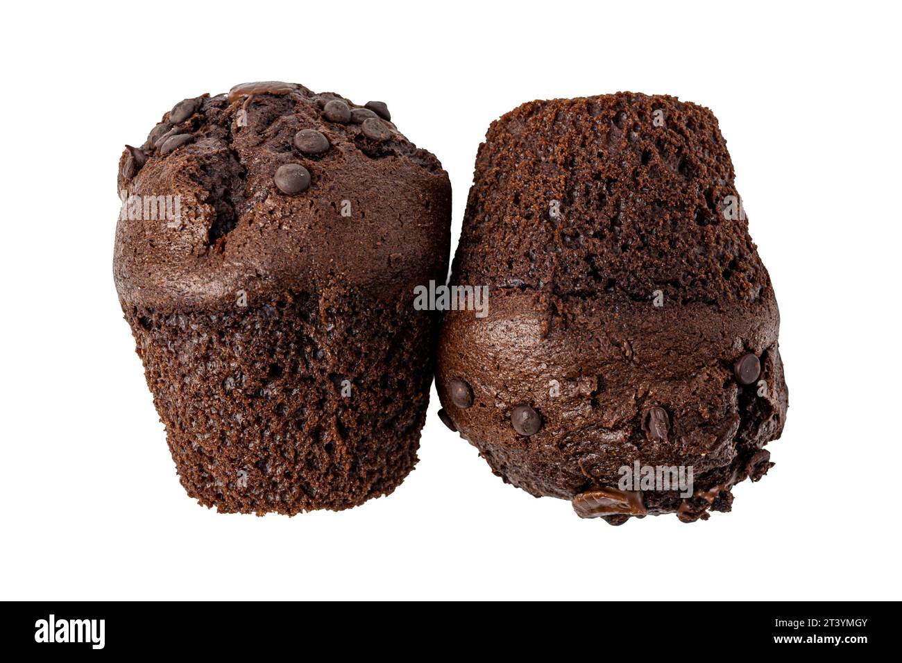 two chocolate cupcakes on white background Stock Photo
