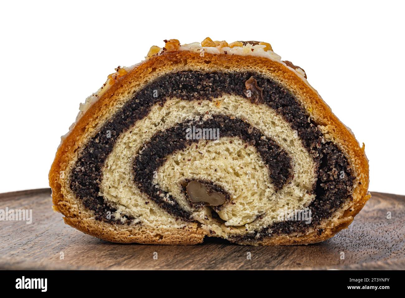 roll with poppy seed filling in section on white background Stock Photo Alamy
