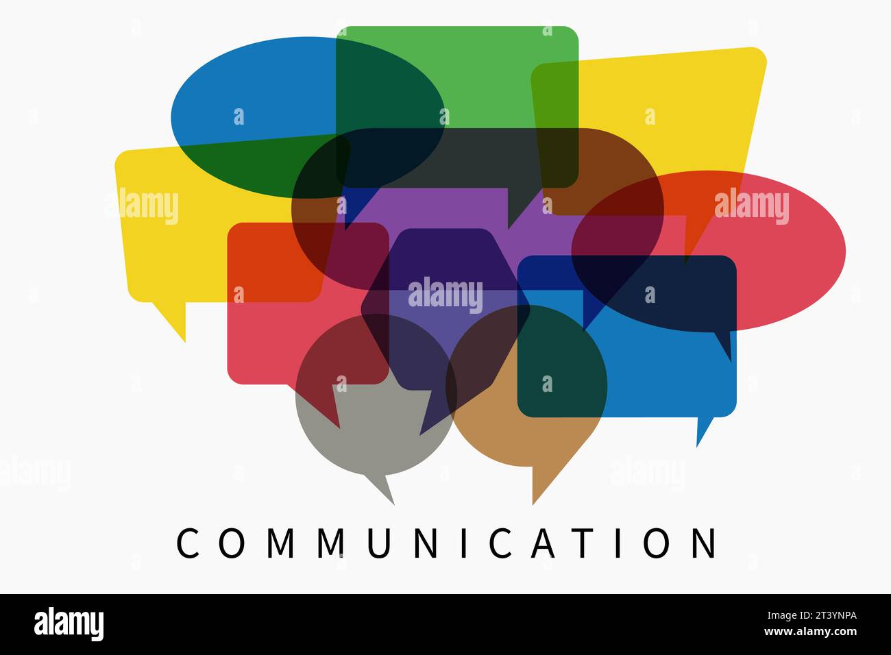 Communication. Word with colorful multi colored dialog speech bubbles. Flat illustration of communication concept on white isolated background. People Stock Vector