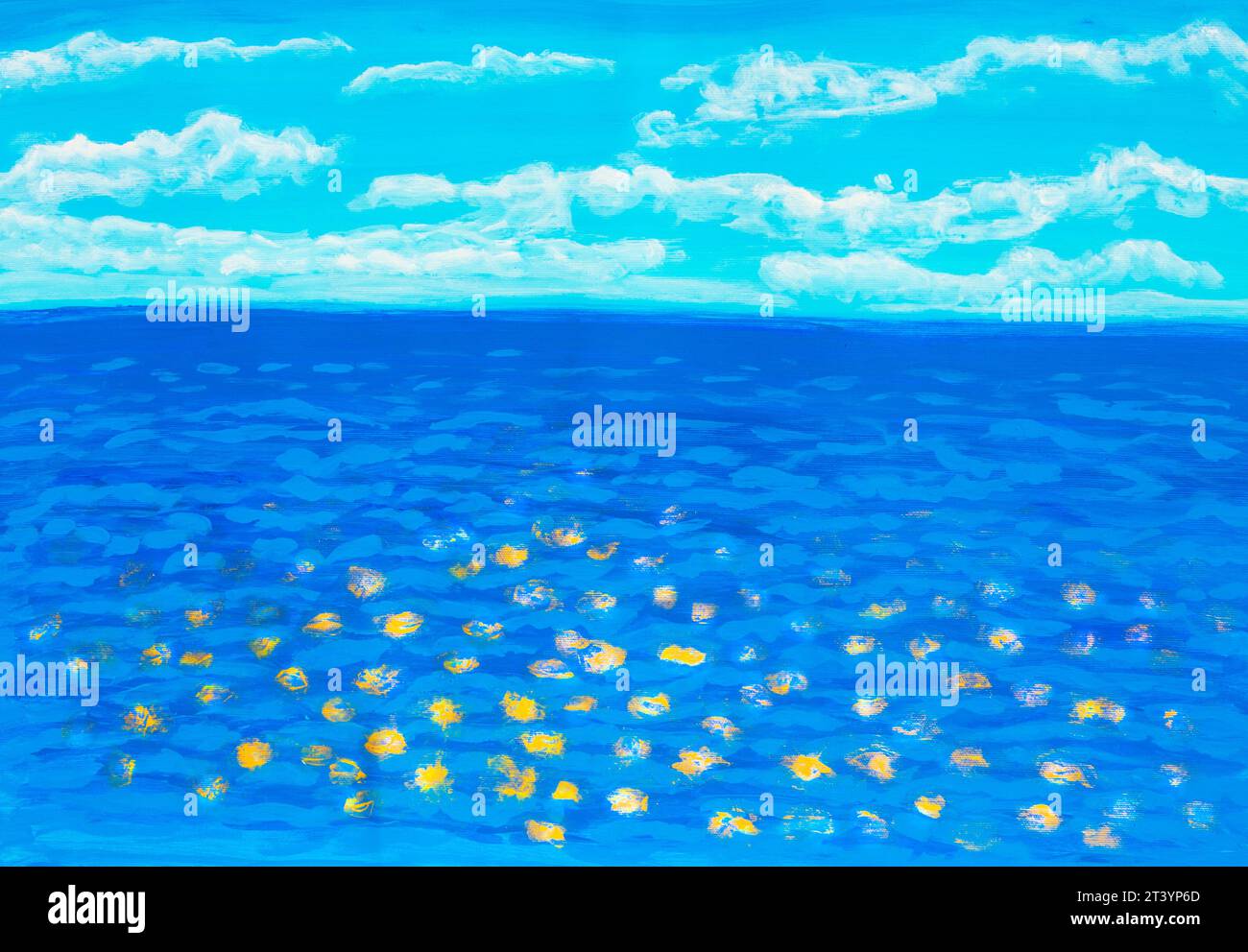 Seascape with golden spots of sunlight on water acrylic painting on ...