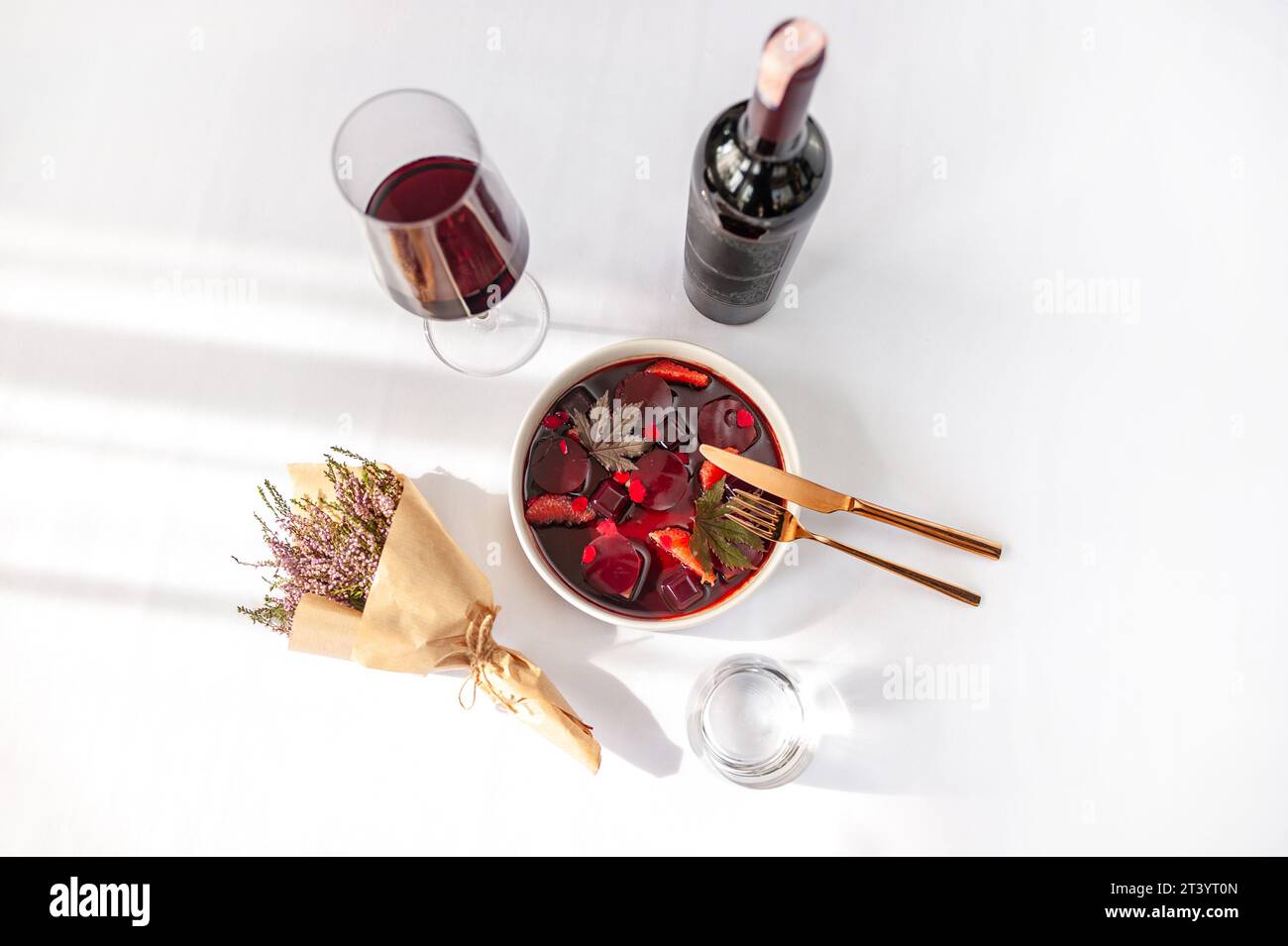 Tuna ceviche in mulled wine jelly with grapefruit Stock Photo