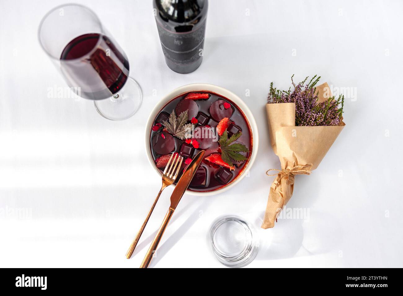 Tuna ceviche in mulled wine jelly with grapefruit Stock Photo