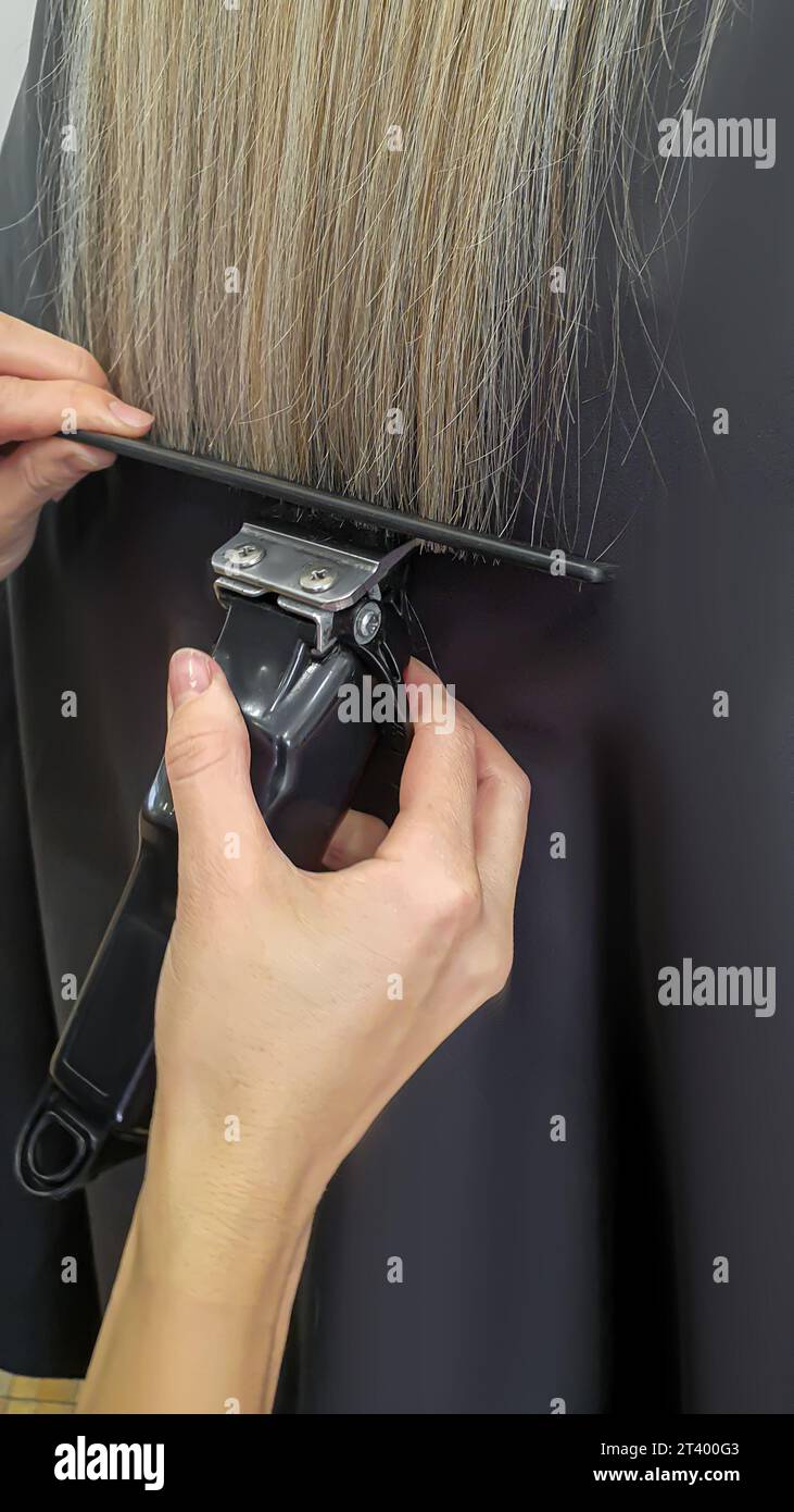 Hairstyle, curls and strands in a beauty salon. Long hair, beauty and