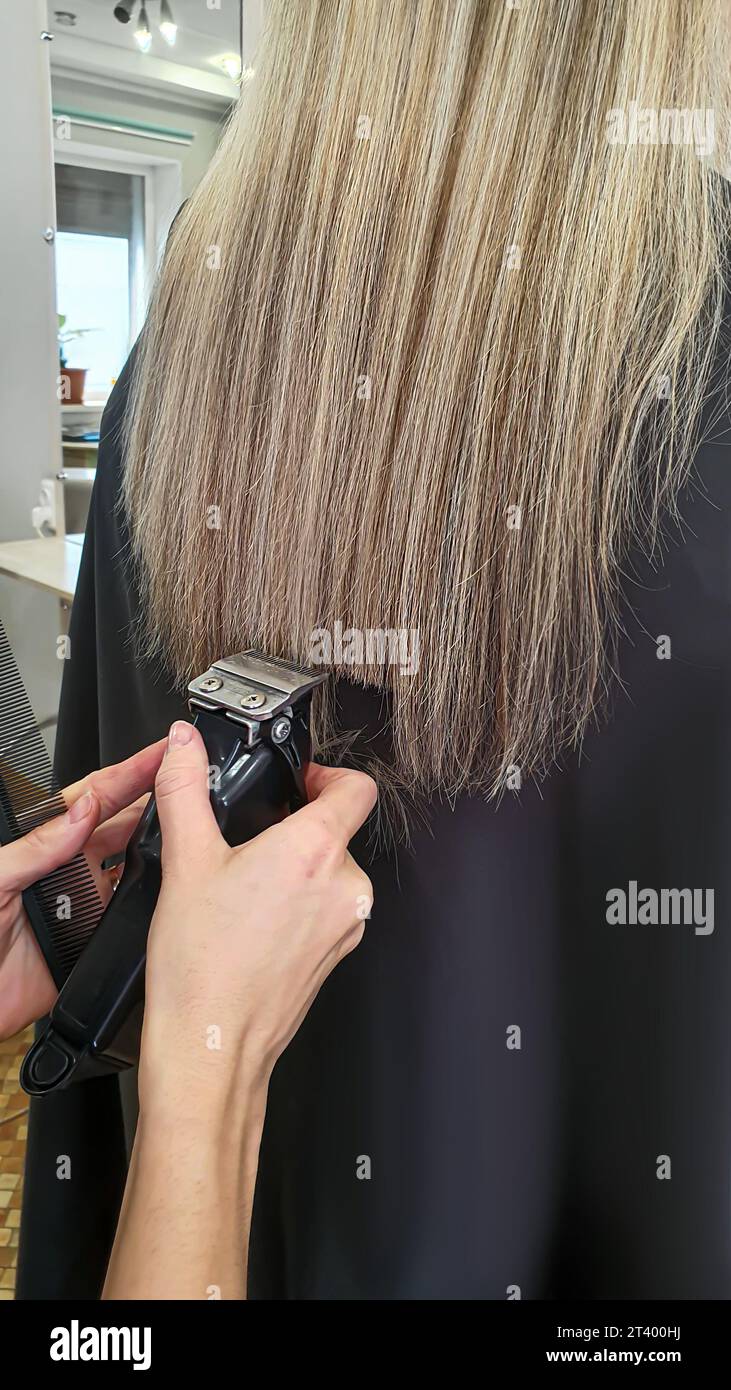 Hairstyle, curls and strands in a beauty salon. Long hair, beauty and