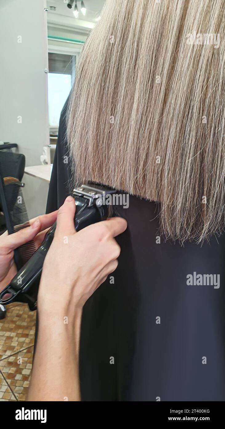 Hairstyle, curls and strands in a beauty salon. Long hair, beauty and