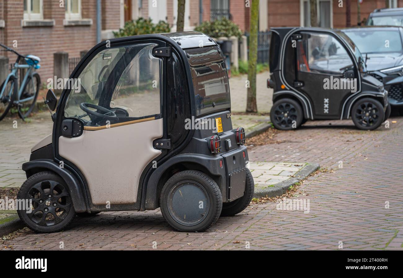 Amsterdam, The Netherlands, 26.10.2023, Electric two-seat micro car Biro Estrima parked in the street Stock Photo