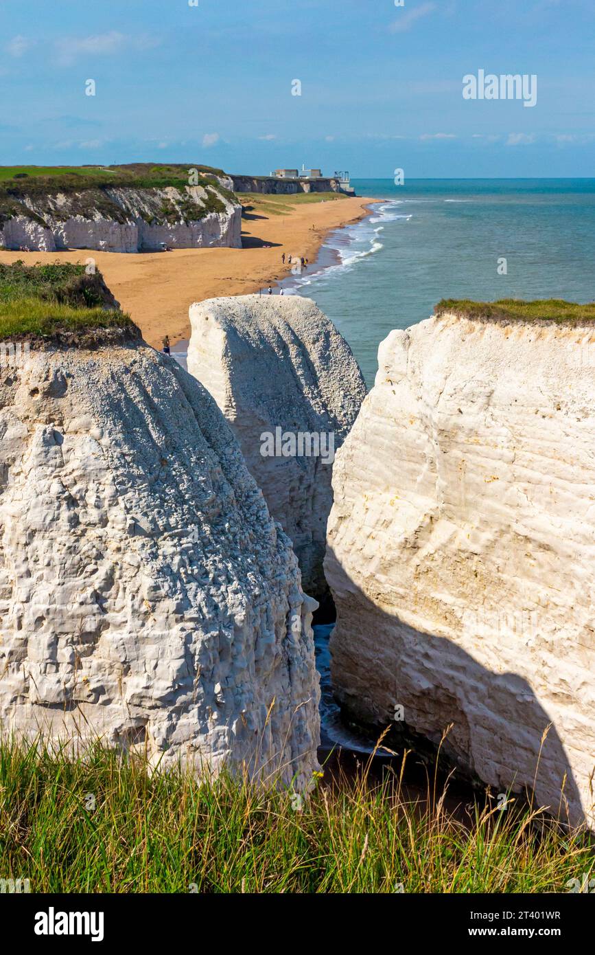 Chalk cliffs and stacks on the beach at Botany Bay near Broadstairs on the north east coast of Kent in southern England UK. Stock Photo