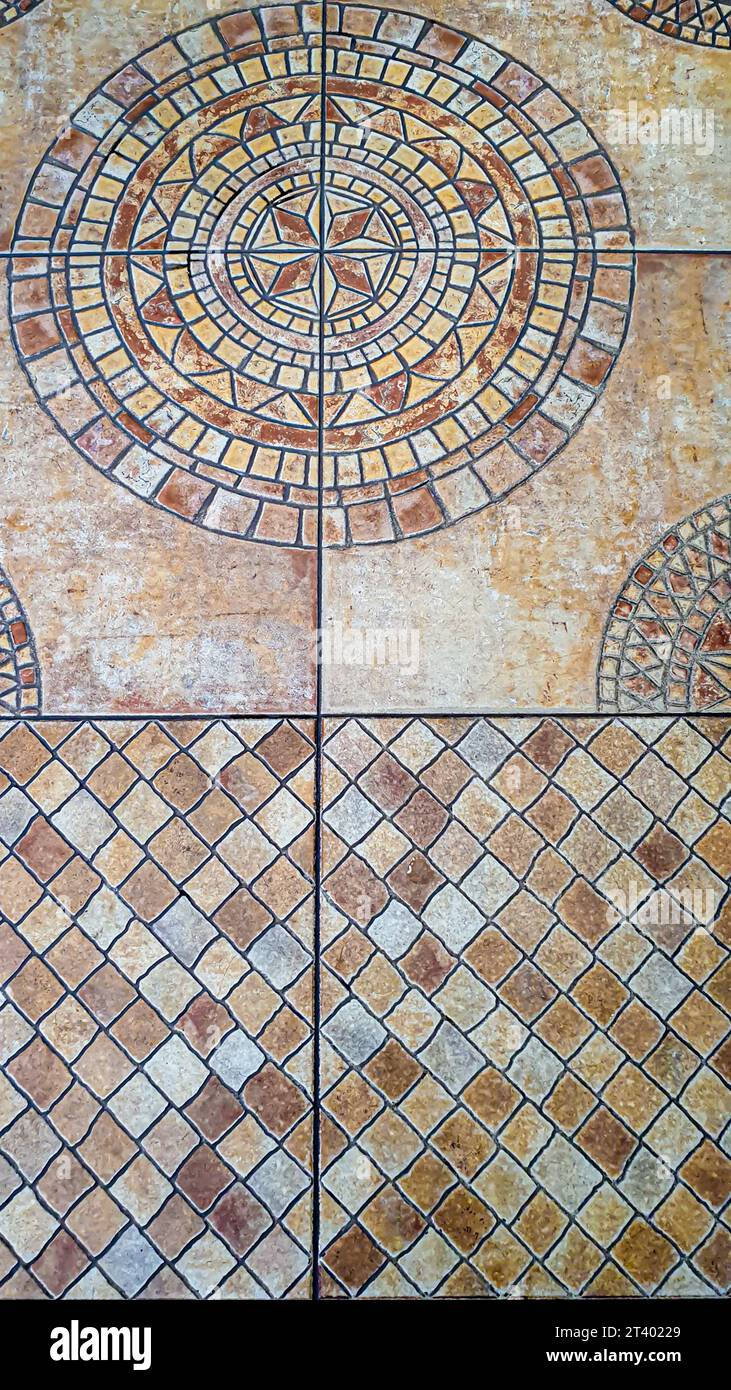 Decorative floor tiles with oriental pattern. natural texture. selective focus. Stock Photo