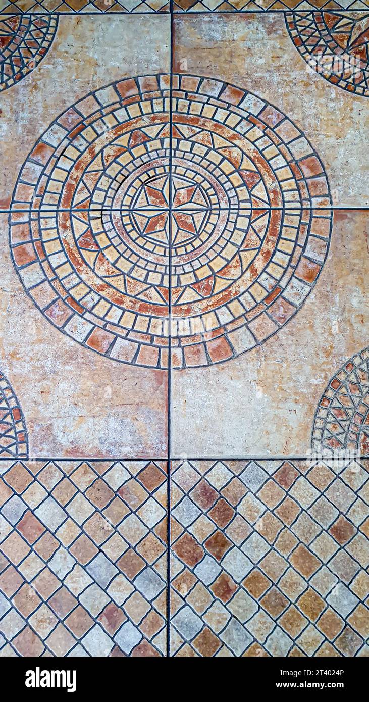 Decorative floor tiles with oriental pattern. natural texture. selective focus. Stock Photo