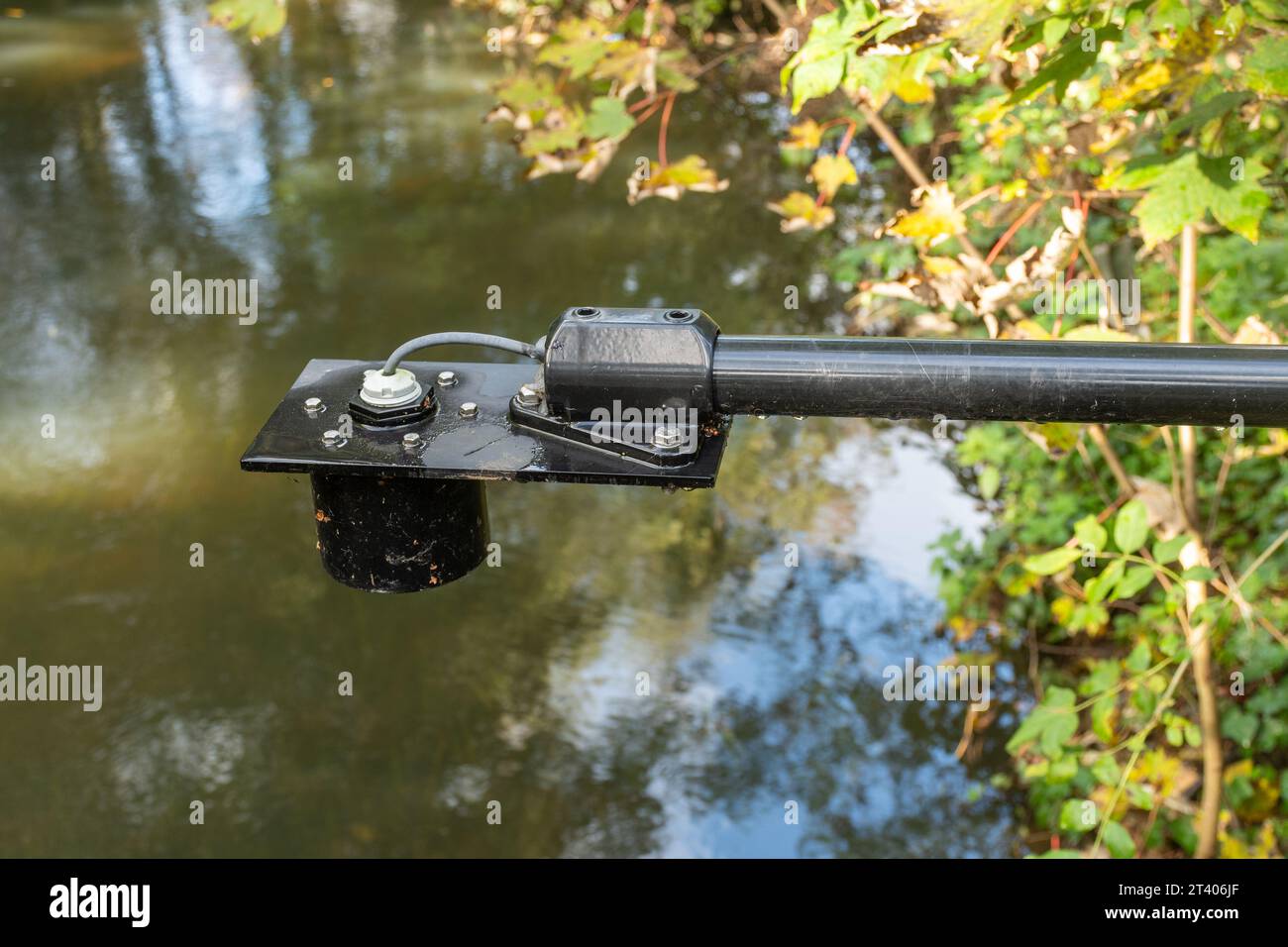 Solarpowered river level monitoring station on the River Blackwater at