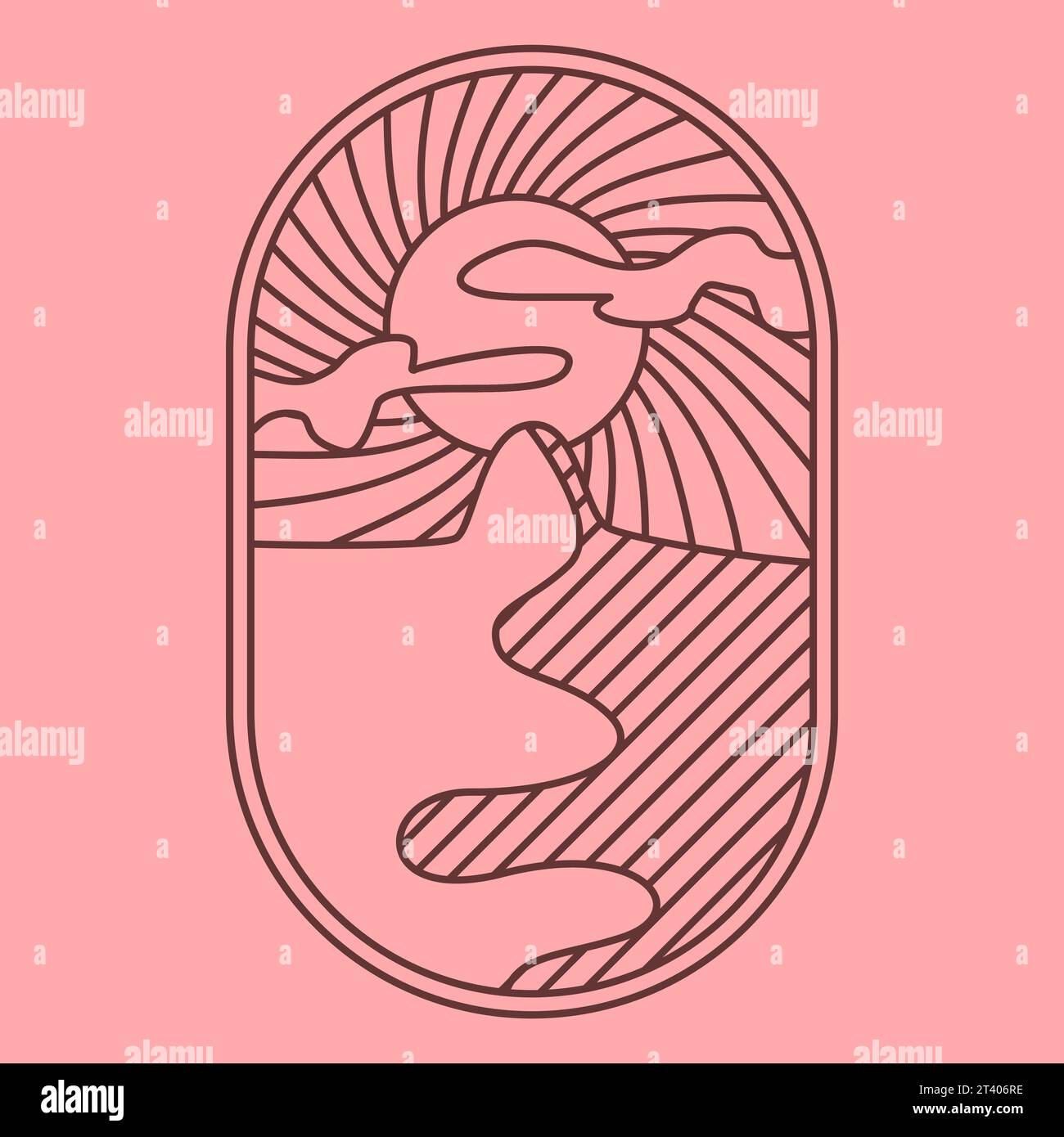Pink Desert oasis on sunset boho logo. sand, sunset landscape aesthetic